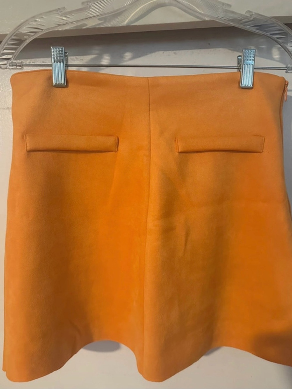 Zara Bright Orange Mini Skirt with Faux Welt Pockets